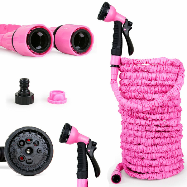 Grafner Flexibler Gartenschlauch Klickanschluss Pink 30 m 8-fach Brause FG10694