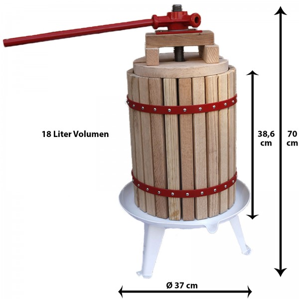 Grafner® Obstpresse 18 Liter Füllkorb aus amerikanischer Eiche mit 1 Presstuch Saftpresse Weinpresse