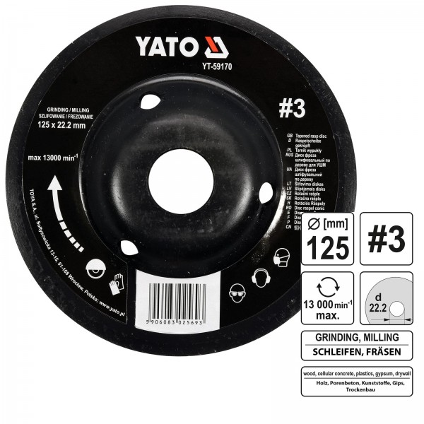 YATO Profi Raspelscheibe für Winkelschleifer 125mm Nr3 Konvex