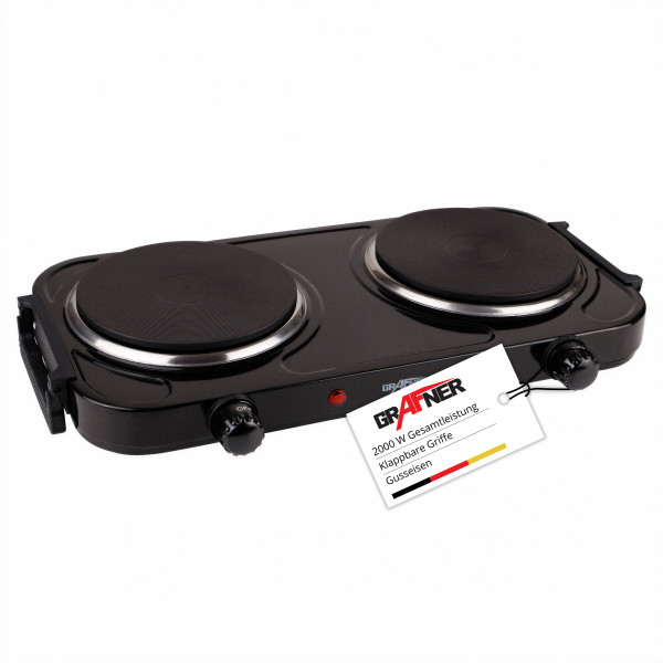 Grafner Kochplatte doppelt 2000 Watt mit klappbaren Griffen schwarz KP10880