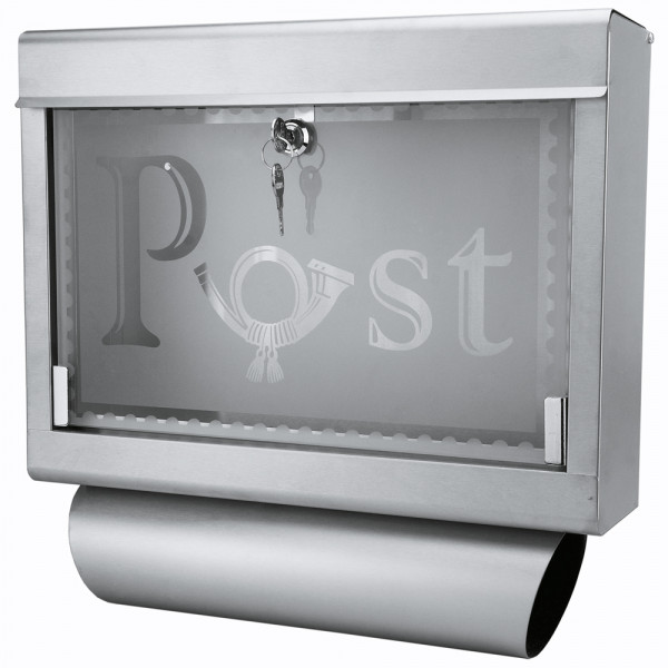 Grafner Design-Briefkasten aus Edelstahl / Glas Post BK10249