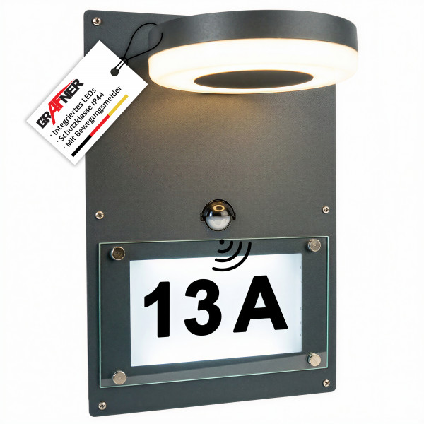 Grafner Edelstahl-Wandlampe mit Hausnummer WL10962