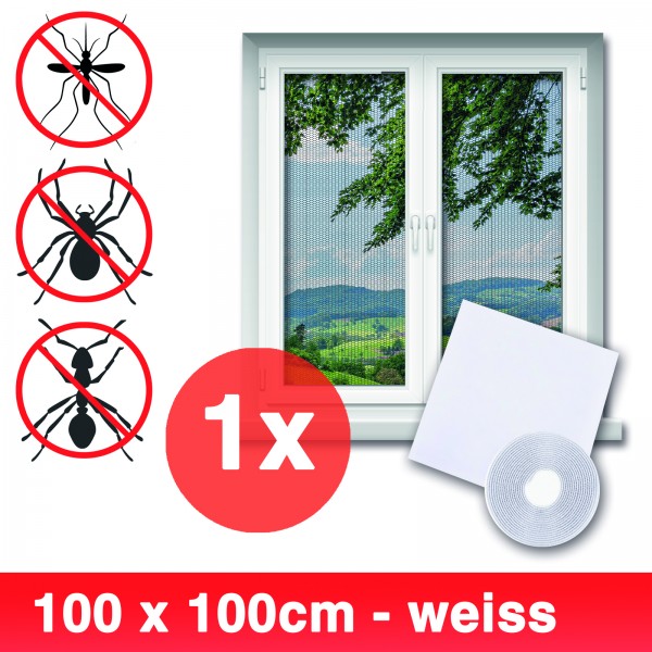 Grafner® Insektenschutz Fliegengitter Fenster 100x100cm mit Klettband IS10906 weiß