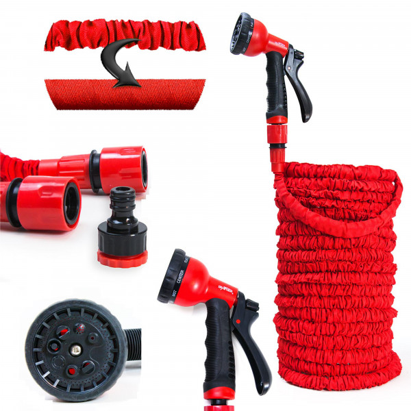Grafner Flexibler Gartenschlauch Klickanschluss rot 30 m 8-fach Brause FG10645