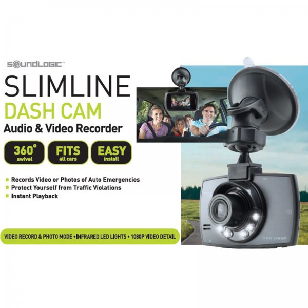Soundlogic Slimline Full HD Dashcam 360° mit IR-Beleuchtung Digitale Kfz Videokamera