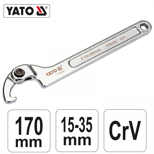 YATO Profi Gelenk Hakenschlüssel mit Nase für Nutmuttern YT-01670 15-35mm