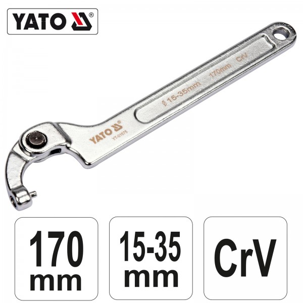 YATO Profi Gelenk Hakenschlüssel mit Zapfen für Kreuzlochmuttern YT-01675 15-35mm