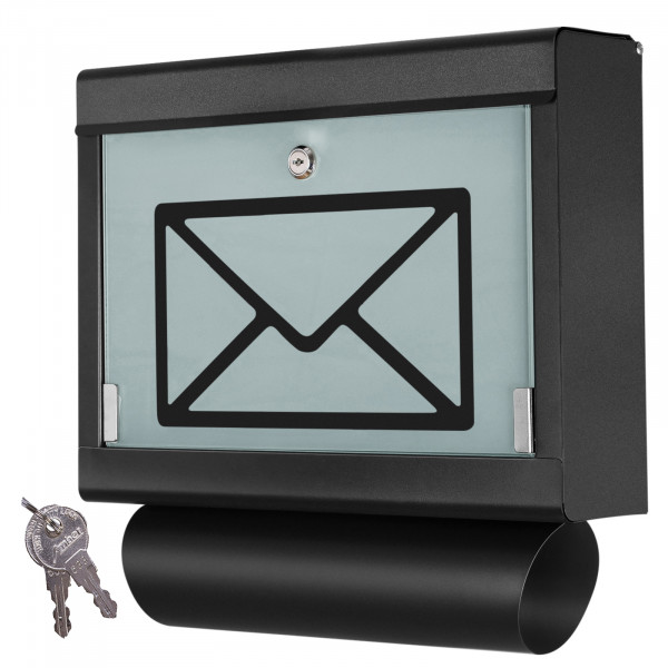 Grafner Design-Briefkasten Glas Letter schwarz pulver-beschichtet BK10840