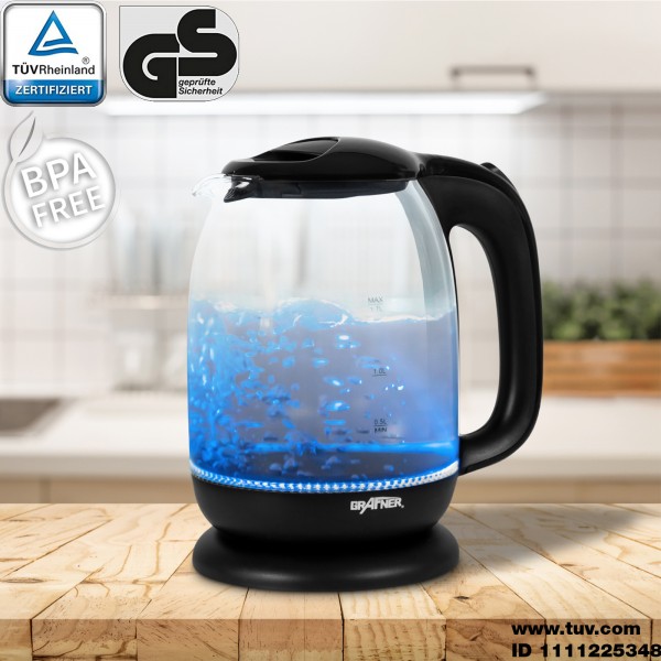 Grafner Design-Wasserkocher Glas 1,7l max. 2200W WK10857 TÜV/GS