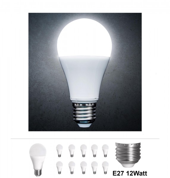 10x Grafner® LED Leuchtmittel E27 12 Watt 3000K Kaltweiss