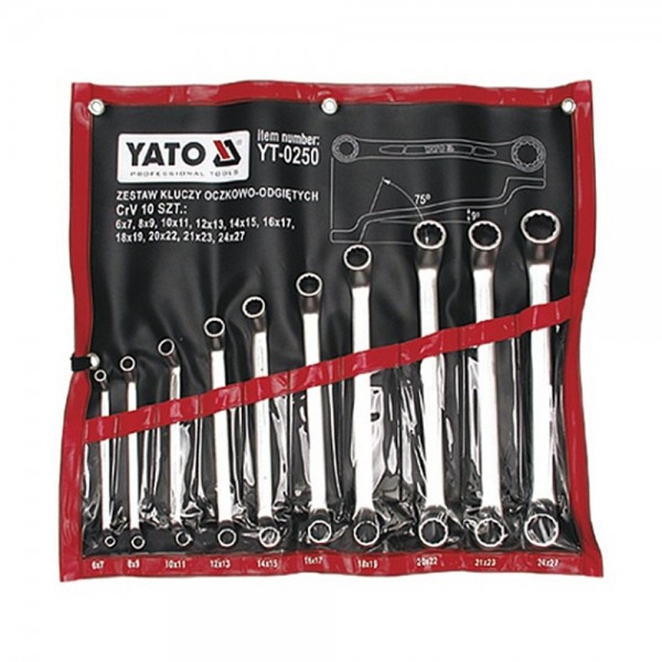 YATO Profi Doppelringschlüsselsatz 6-27mm gekröpft/aufgebogen 10 tlg. YT-0250