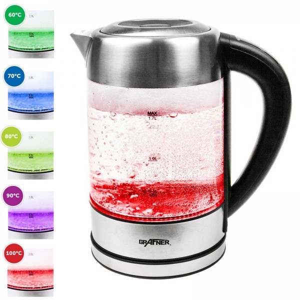 Grafner® Digitaler Glas Wasserkocher mit Dechlorierfunktion, Temperaturwahl, Warmhaltefunktion, RGB